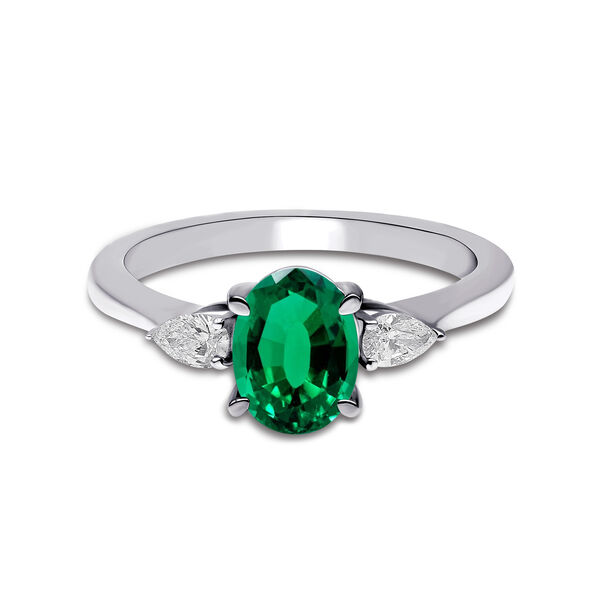White Gold Emerald and Diamond Ring